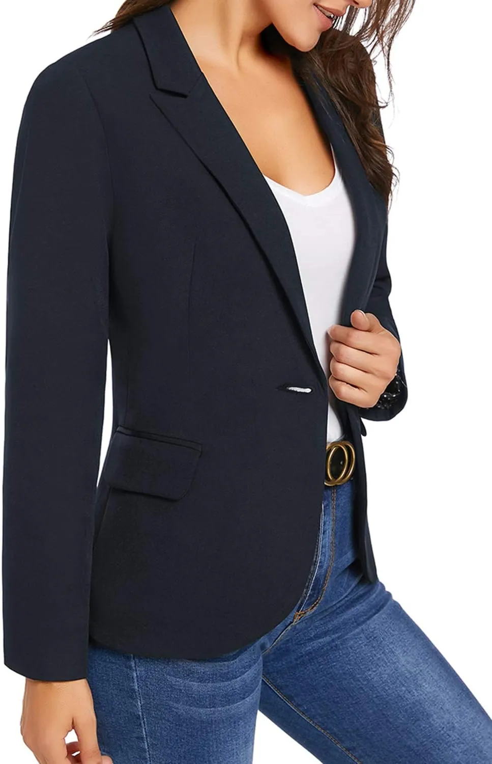 GRAPENT Women's Business Casual Pockets Work Office Blazer Back Slit Jacket Suit