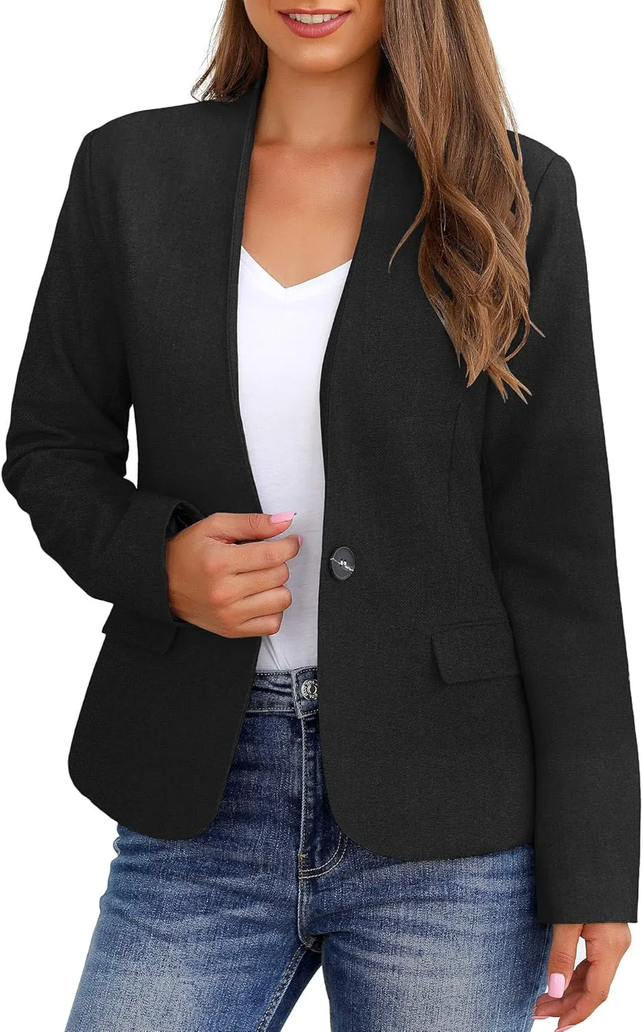 GRAPENT Women's Business Casual Pockets Work Office Blazer Back Slit Jacket Suit