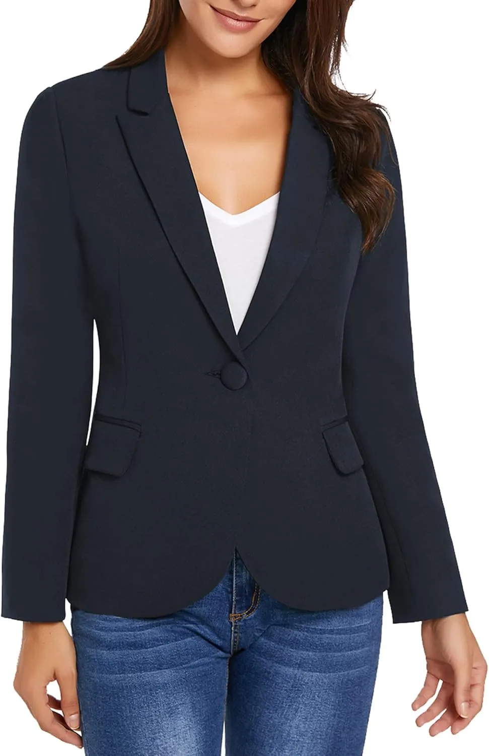 GRAPENT Women's Business Casual Pockets Work Office Blazer Back Slit Jacket Suit