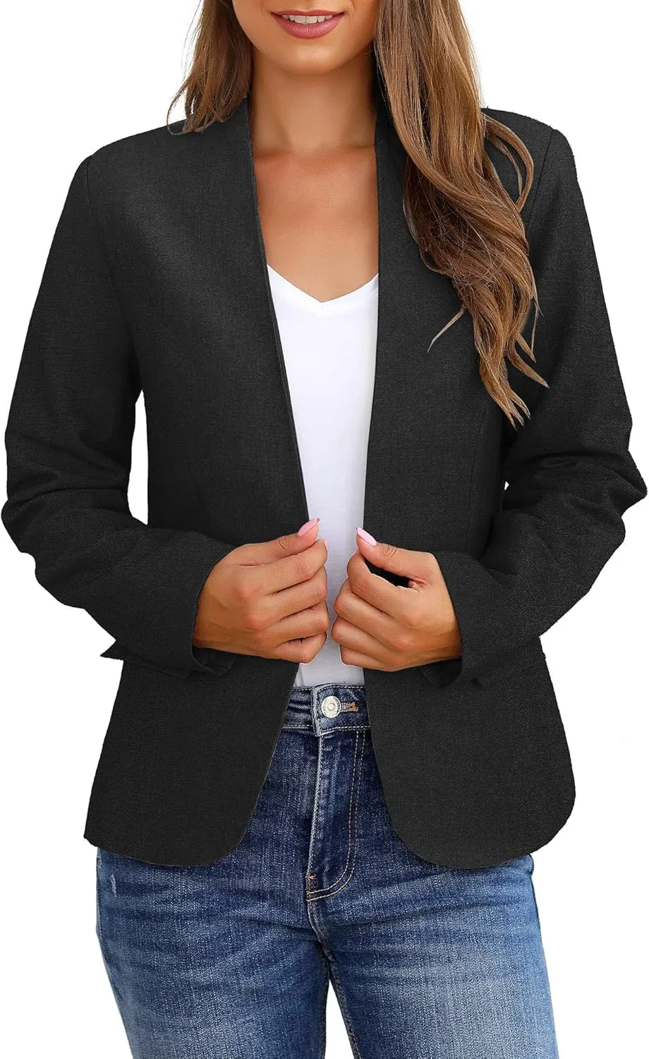 GRAPENT Women's Business Casual Pockets Work Office Blazer Back Slit Jacket Suit