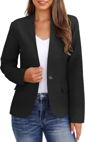 GRAPENT Women's Business Casual Pockets Work Office Blazer Back Slit Jacket Suit