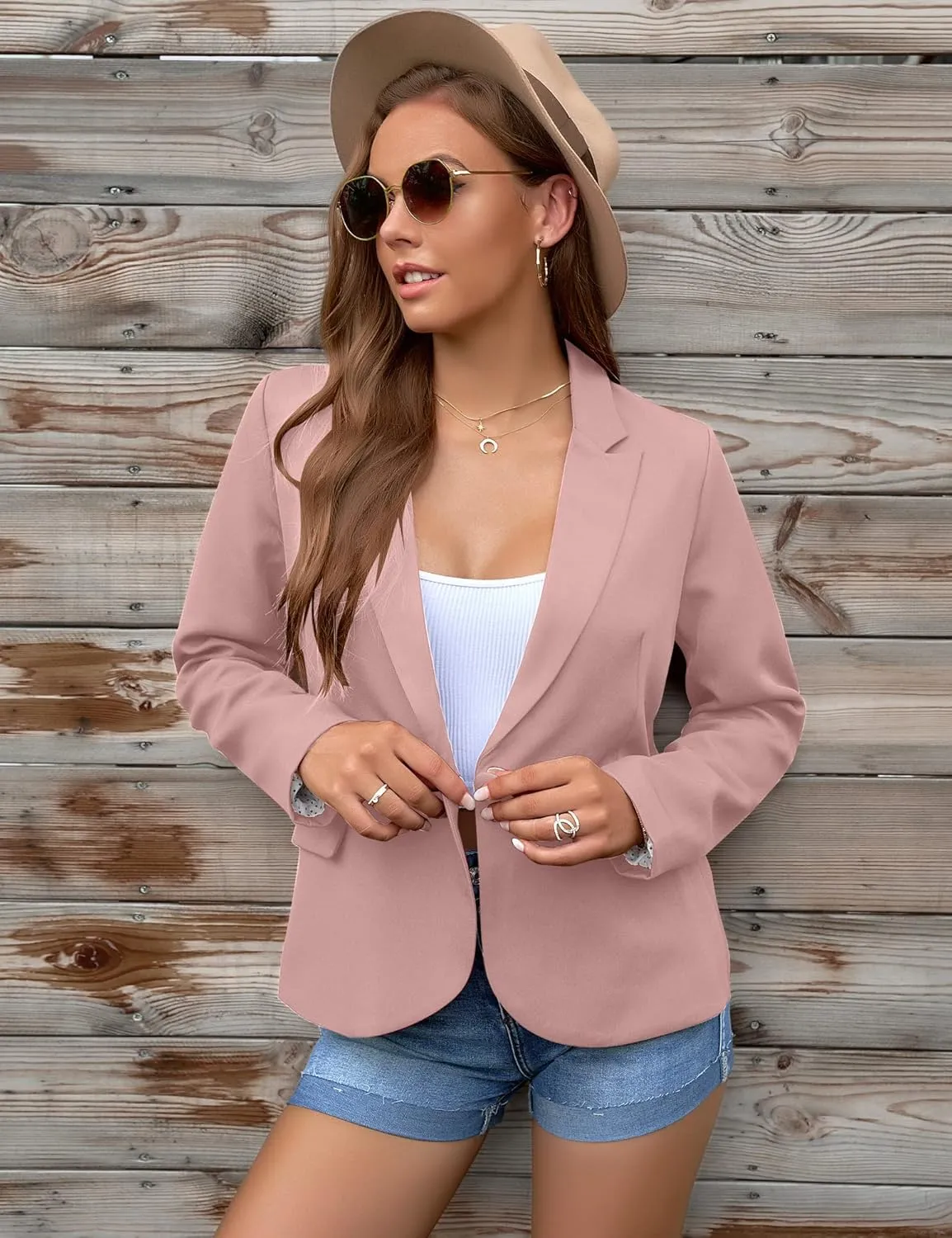 GRAPENT Women's Business Casual Pockets Work Office Blazer Back Slit Jacket Suit