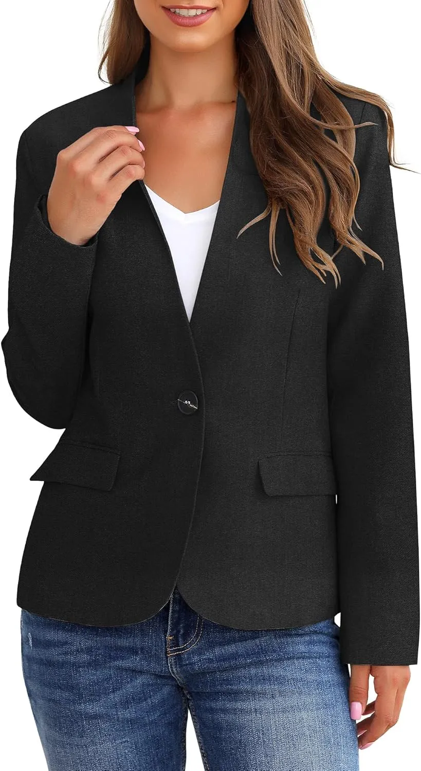 GRAPENT Women's Business Casual Pockets Work Office Blazer Back Slit Jacket Suit