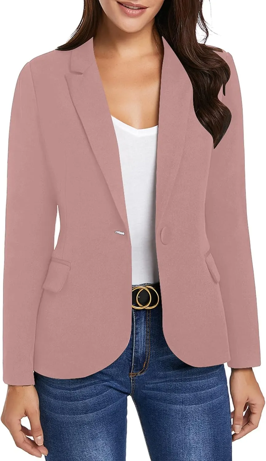 GRAPENT Women's Business Casual Pockets Work Office Blazer Back Slit Jacket Suit