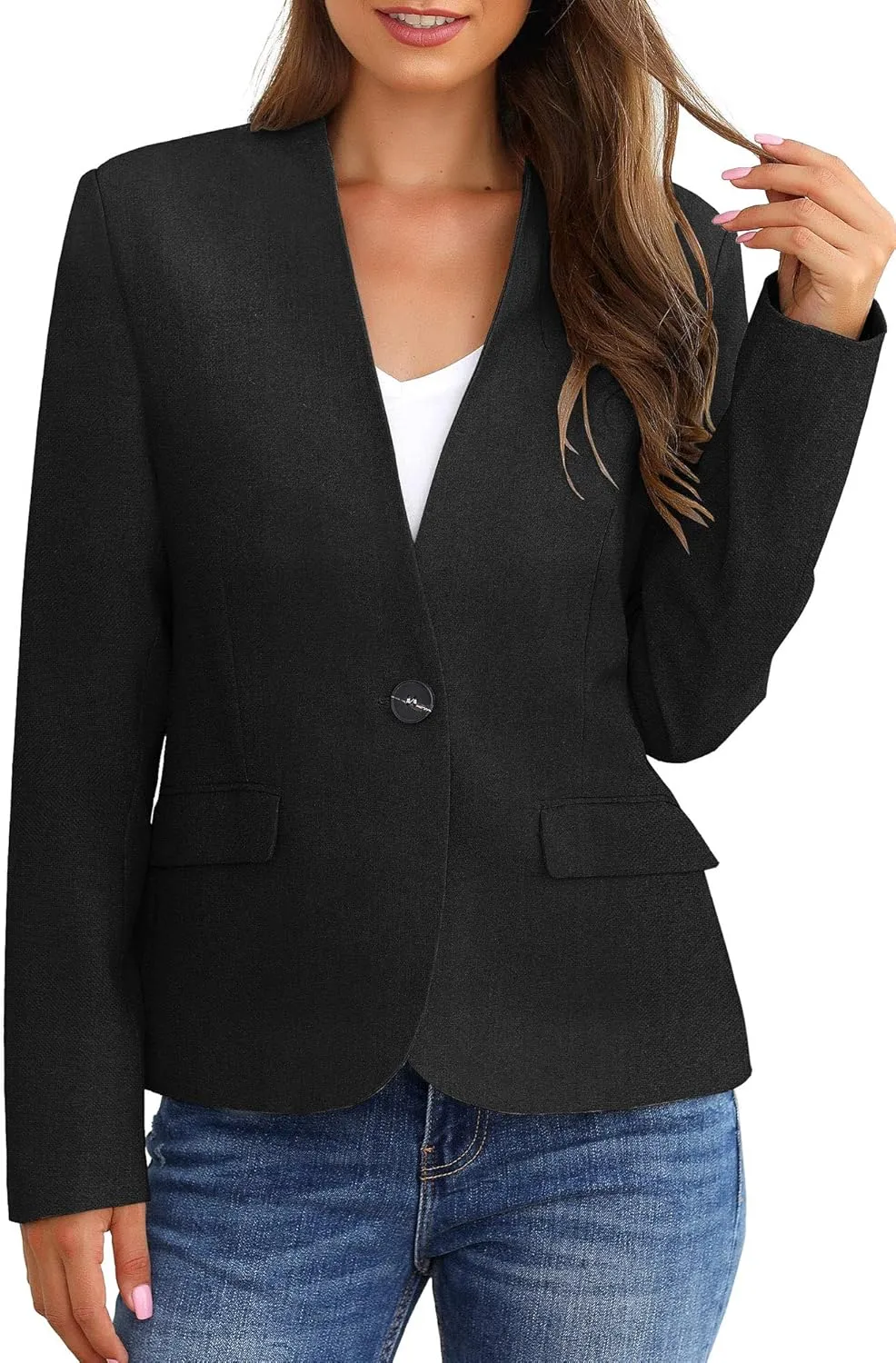 GRAPENT Women's Business Casual Pockets Work Office Blazer Back Slit Jacket Suit