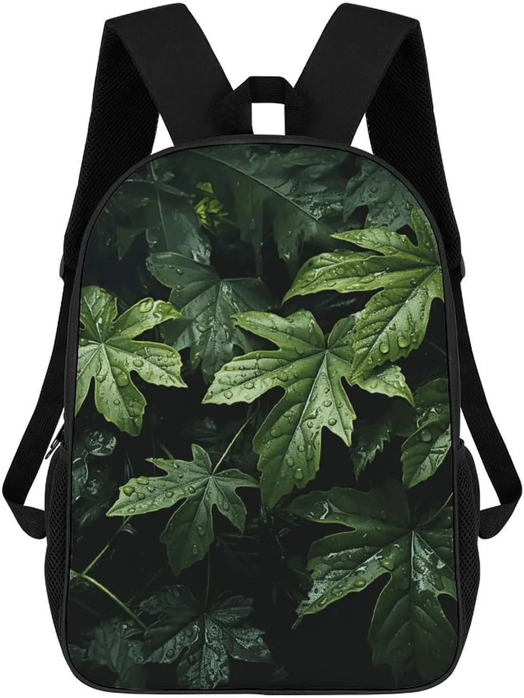 Green Leaves Pattern Business Laptop Backpack for Women Men 17 Inch Carry on Backpack Waterproof Black Bookbag Fashion Lightweight Backpacks for Travel Hiking Camping Casual Daypack Backpacks