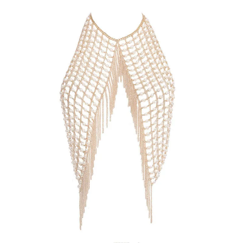 Handmade Pearl Tie Slit Shoulder Necklace Body Chains