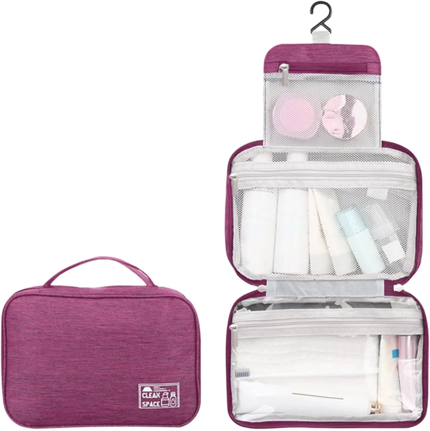 Hanging Toiletry Travel Bag,10" X 6.5" Makeup Bag Organizer,Large Capacity Foldable Portable Toiletries Travel Bag with Compartment,Waterproof Cosmetic Travel Bag,Travel Accessories