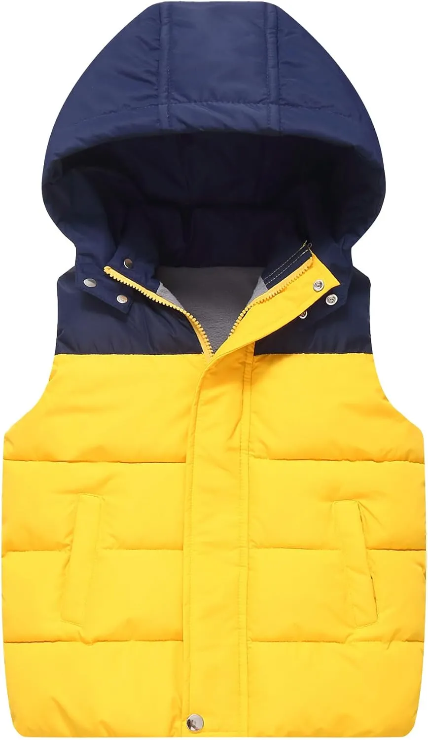 Happy Cherry Kids Padded Vest Winter Puffy Detachable Hooded Zipper Up Sleeveless Jacket 5-12T