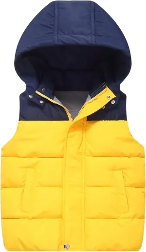 Happy Cherry Kids Padded Vest Winter Puffy Detachable Hooded Zipper Up Sleeveless Jacket 5-12T