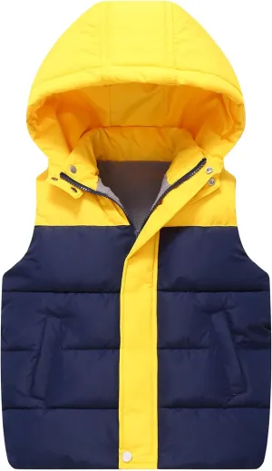 Happy Cherry Kids Padded Vest Winter Puffy Detachable Hooded Zipper Up Sleeveless Jacket 5-12T