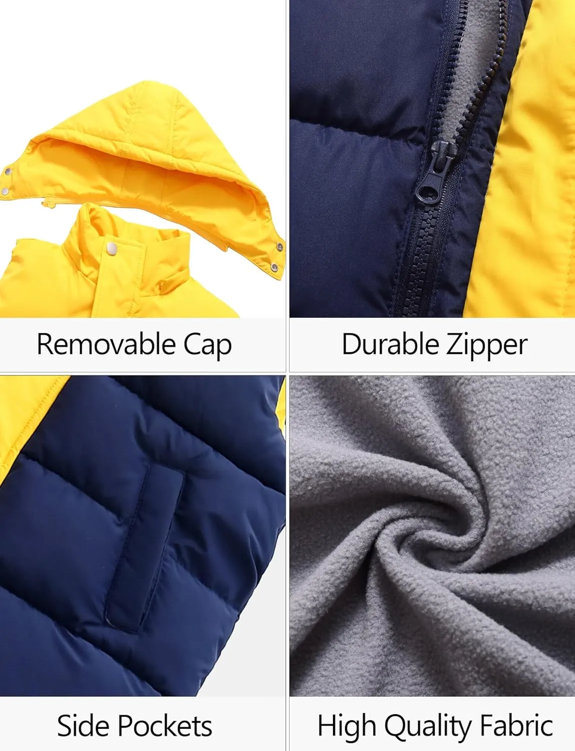 Happy Cherry Kids Padded Vest Winter Puffy Detachable Hooded Zipper Up Sleeveless Jacket 5-12T