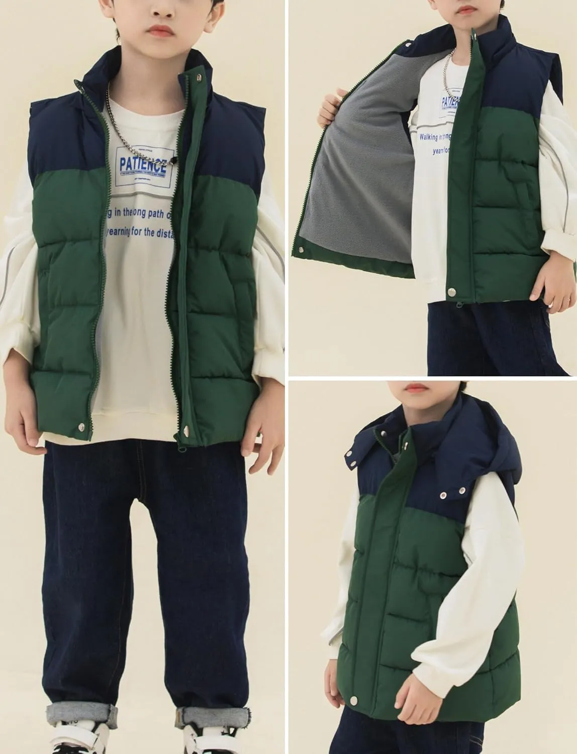 Happy Cherry Kids Padded Vest Winter Puffy Detachable Hooded Zipper Up Sleeveless Jacket 5-12T