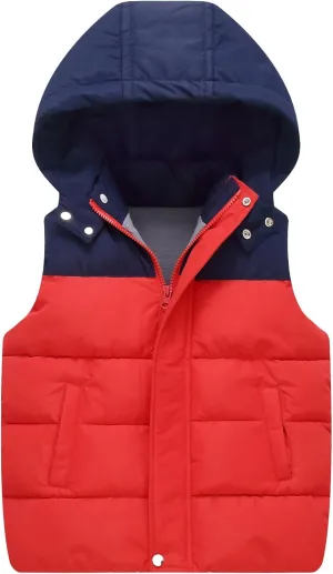 Happy Cherry Kids Padded Vest Winter Puffy Detachable Hooded Zipper Up Sleeveless Jacket 5-12T