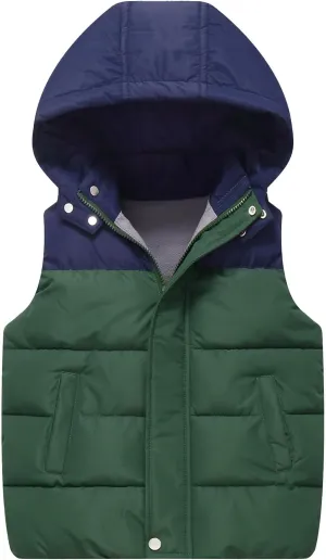 Happy Cherry Kids Padded Vest Winter Puffy Detachable Hooded Zipper Up Sleeveless Jacket 5-12T
