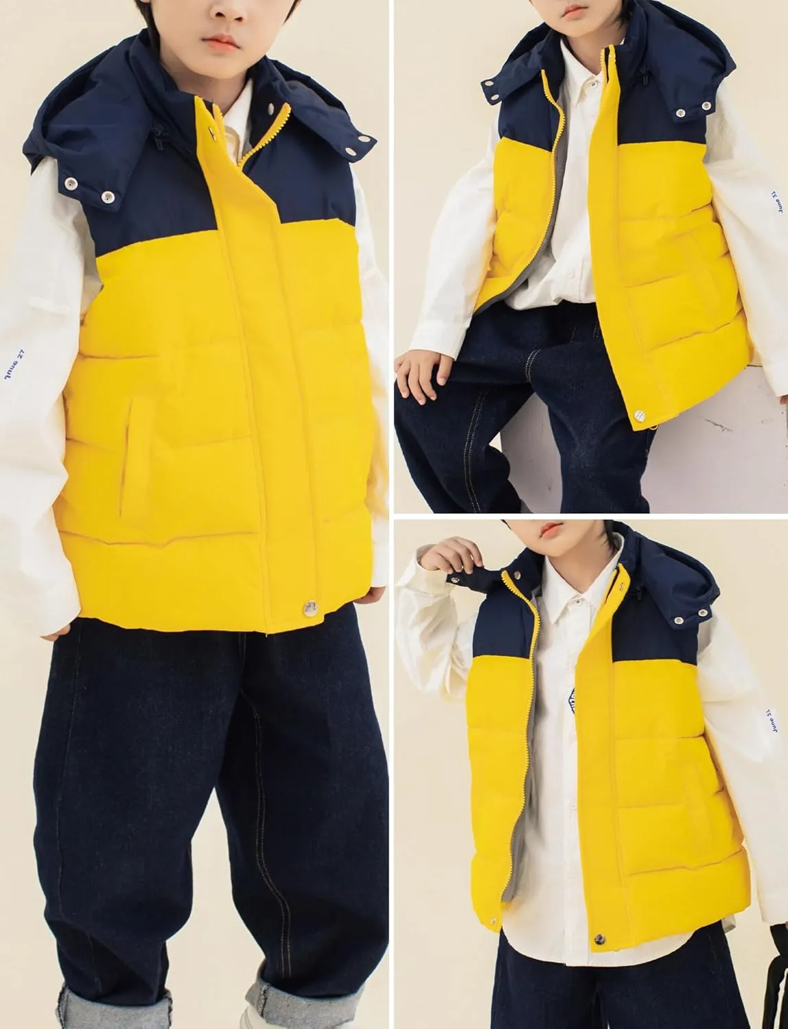 Happy Cherry Kids Padded Vest Winter Puffy Detachable Hooded Zipper Up Sleeveless Jacket 5-12T