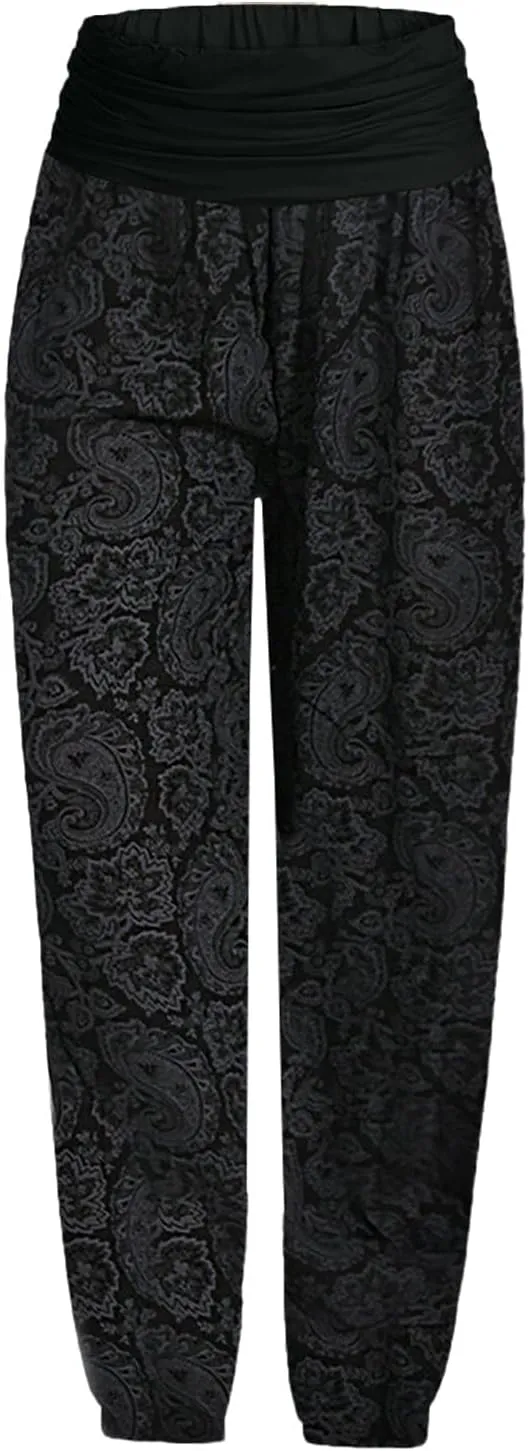 Harem Pants Women Hippie High Waist Boho Petite Length Pants 2024 Plus Size Causal Yoga Flowy Lounge Pajama Joggers
