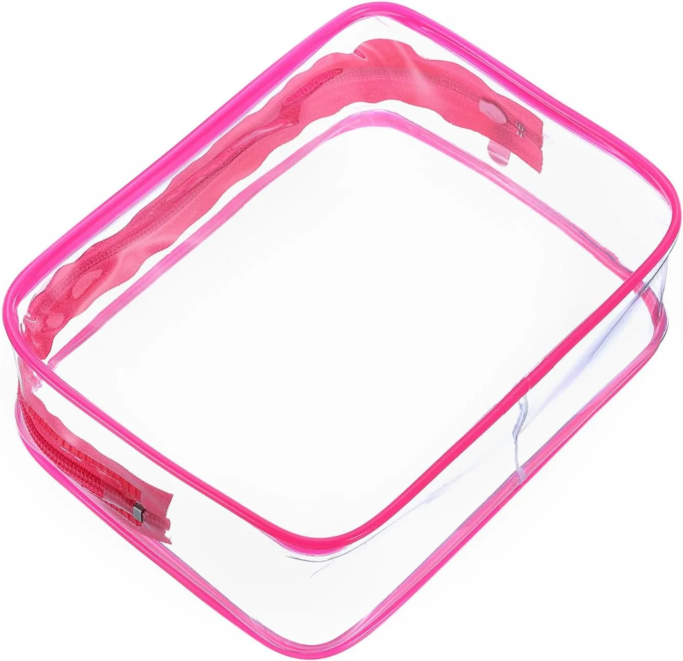 HARFINGTON Clear Toiletry Bag Quart Size TSA Approved PVC Makeup Cosmetic Bag for Women Travel Transparent Organizer Airport Airline Compliant, Red