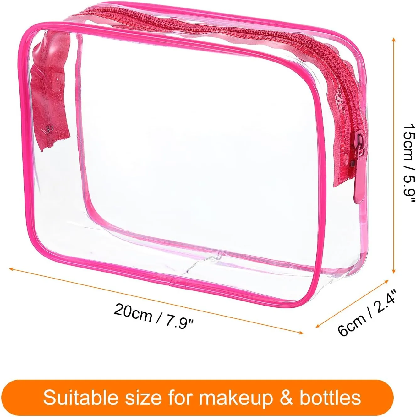 HARFINGTON Clear Toiletry Bag Quart Size TSA Approved PVC Makeup Cosmetic Bag for Women Travel Transparent Organizer Airport Airline Compliant, Red