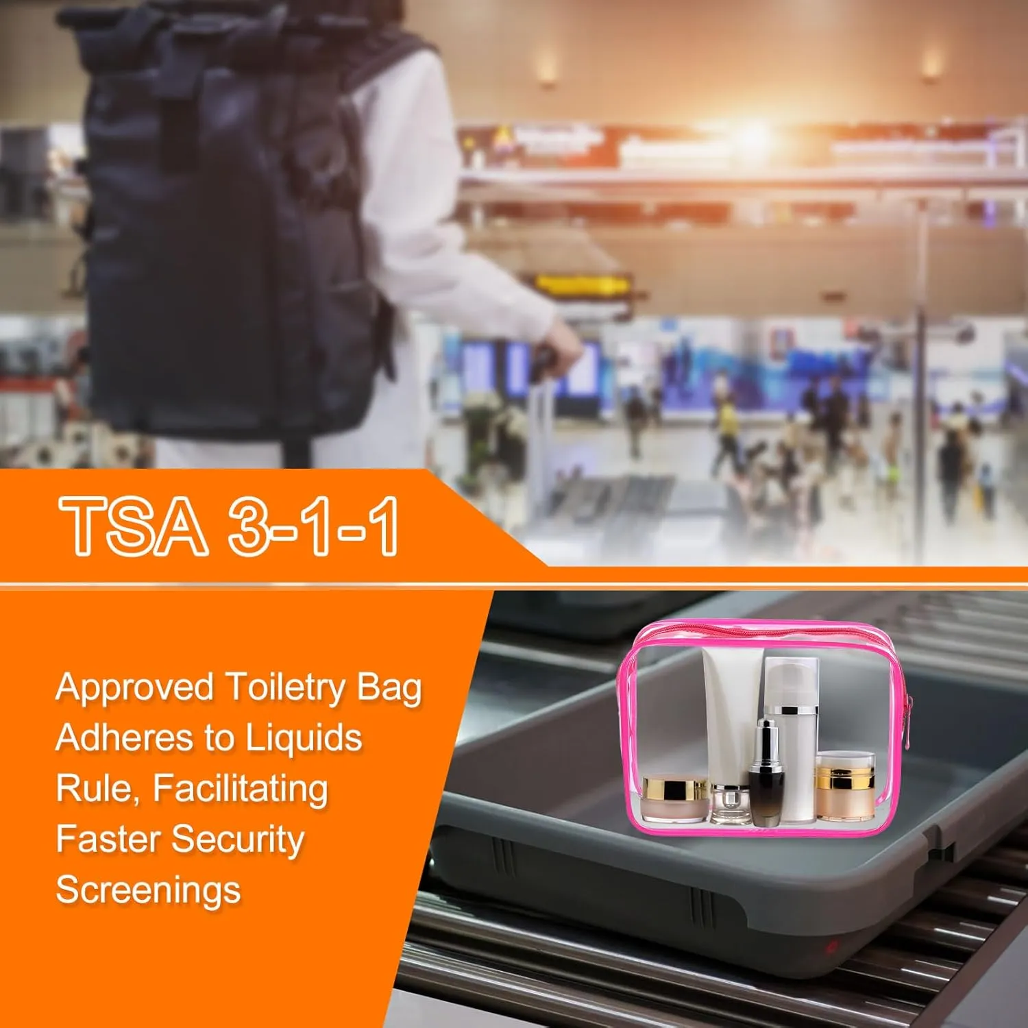 HARFINGTON Clear Toiletry Bag Quart Size TSA Approved PVC Makeup Cosmetic Bag for Women Travel Transparent Organizer Airport Airline Compliant, Red
