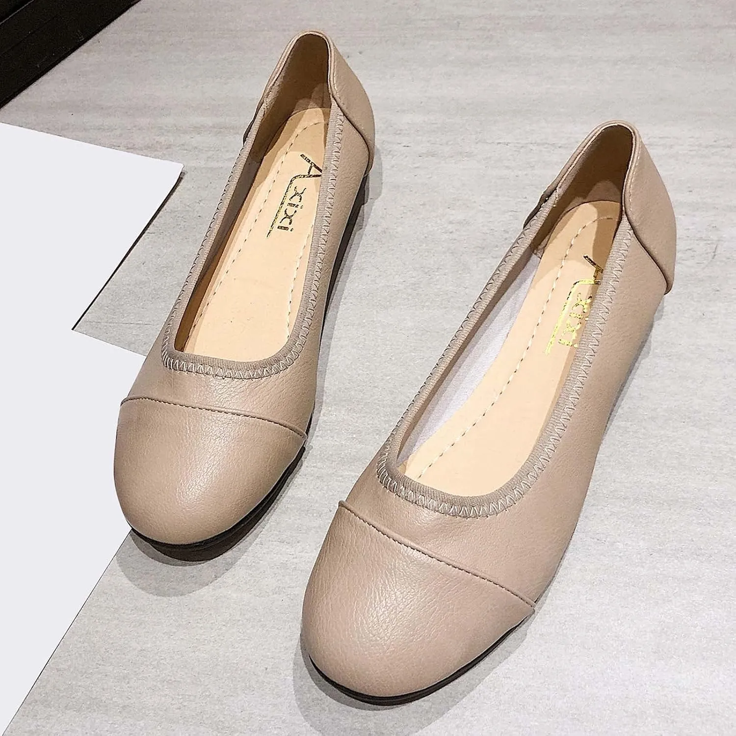 Hbeylia Women's Ballet Flats Fashion Casual Leather Round Toe Platform Wedge Slip On Loafer Driving Sneaker Shoes For Women Ladies Work Nursing Dancing