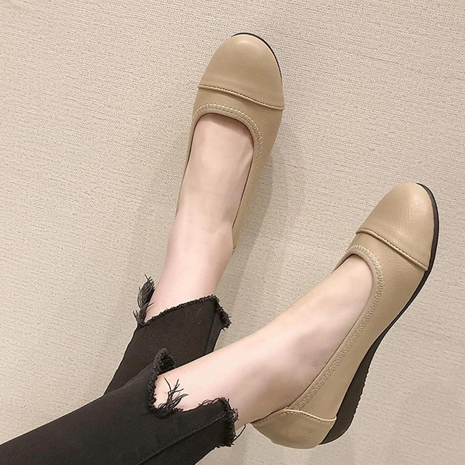 Hbeylia Women's Ballet Flats Fashion Casual Leather Round Toe Platform Wedge Slip On Loafer Driving Sneaker Shoes For Women Ladies Work Nursing Dancing