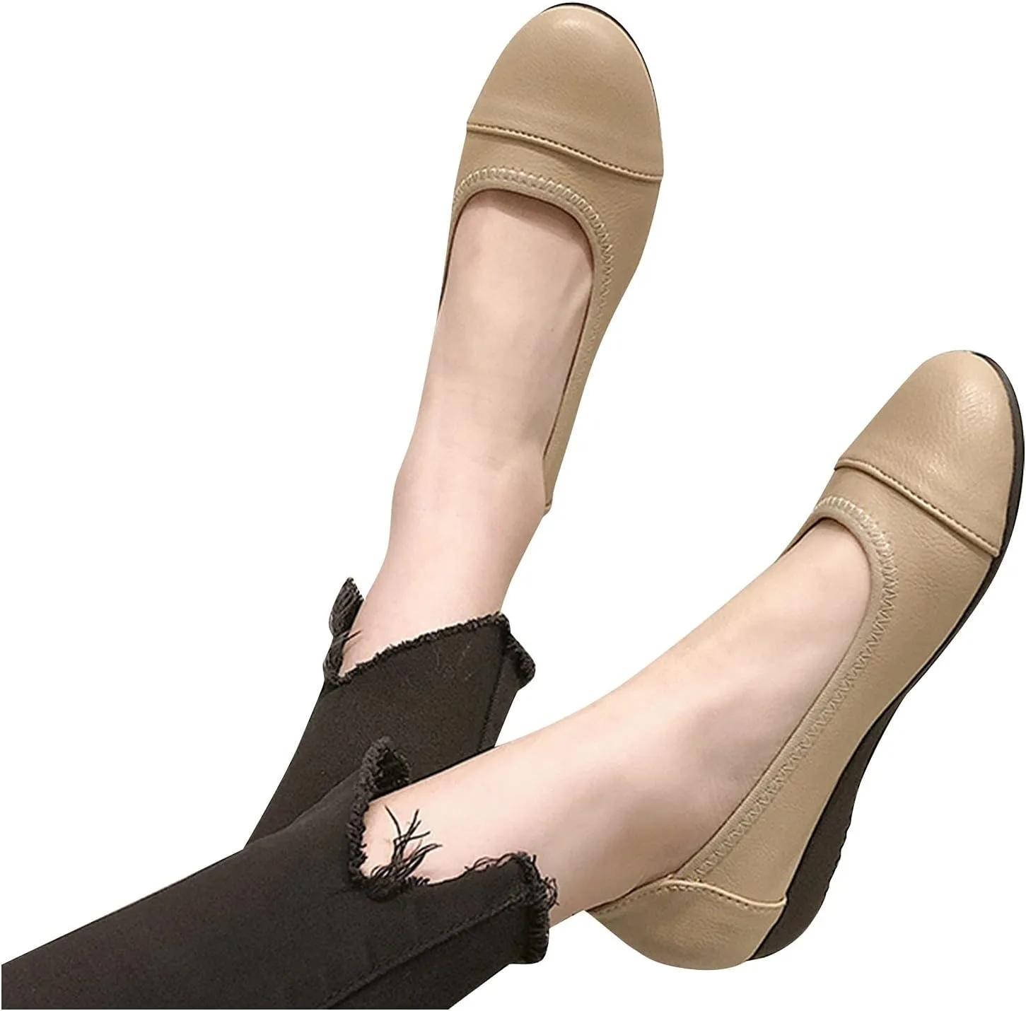 Hbeylia Women's Ballet Flats Fashion Casual Leather Round Toe Platform Wedge Slip On Loafer Driving Sneaker Shoes For Women Ladies Work Nursing Dancing