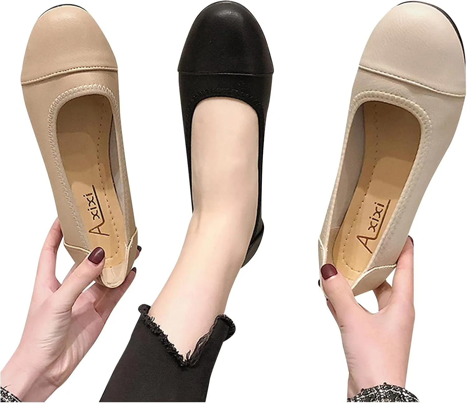 Hbeylia Women's Ballet Flats Fashion Casual Leather Round Toe Platform Wedge Slip On Loafer Driving Sneaker Shoes For Women Ladies Work Nursing Dancing
