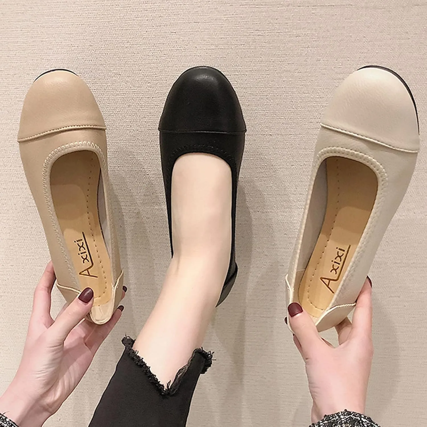 Hbeylia Women's Ballet Flats Fashion Casual Leather Round Toe Platform Wedge Slip On Loafer Driving Sneaker Shoes For Women Ladies Work Nursing Dancing