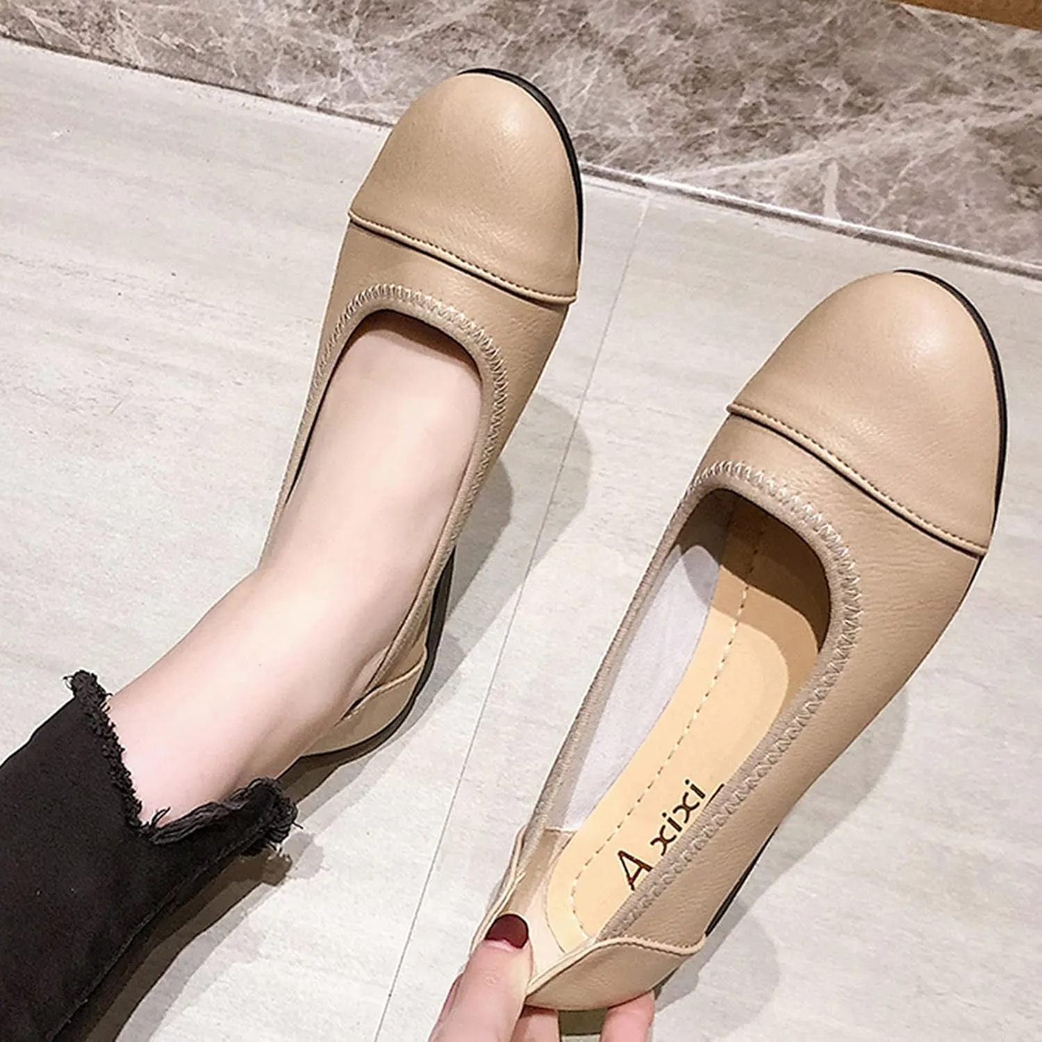 Hbeylia Women's Ballet Flats Fashion Casual Leather Round Toe Platform Wedge Slip On Loafer Driving Sneaker Shoes For Women Ladies Work Nursing Dancing