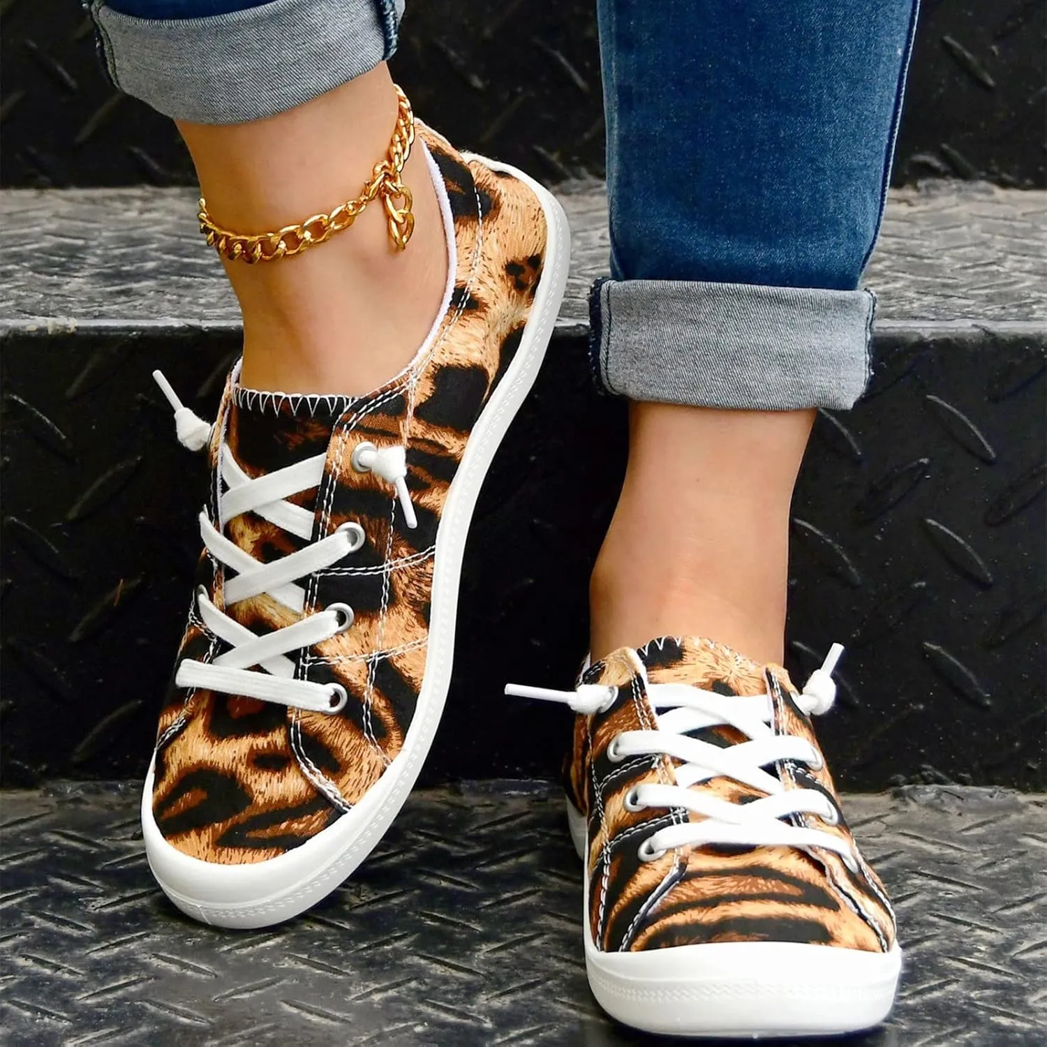 Hbeylia Womens Canvas Low Top Sneaker Casual Canvas Printed Lace ups Shoes Slip-On Flats Play Sneakers Lightweight Sport Walking Shoes Loafers for Women Girls Students
