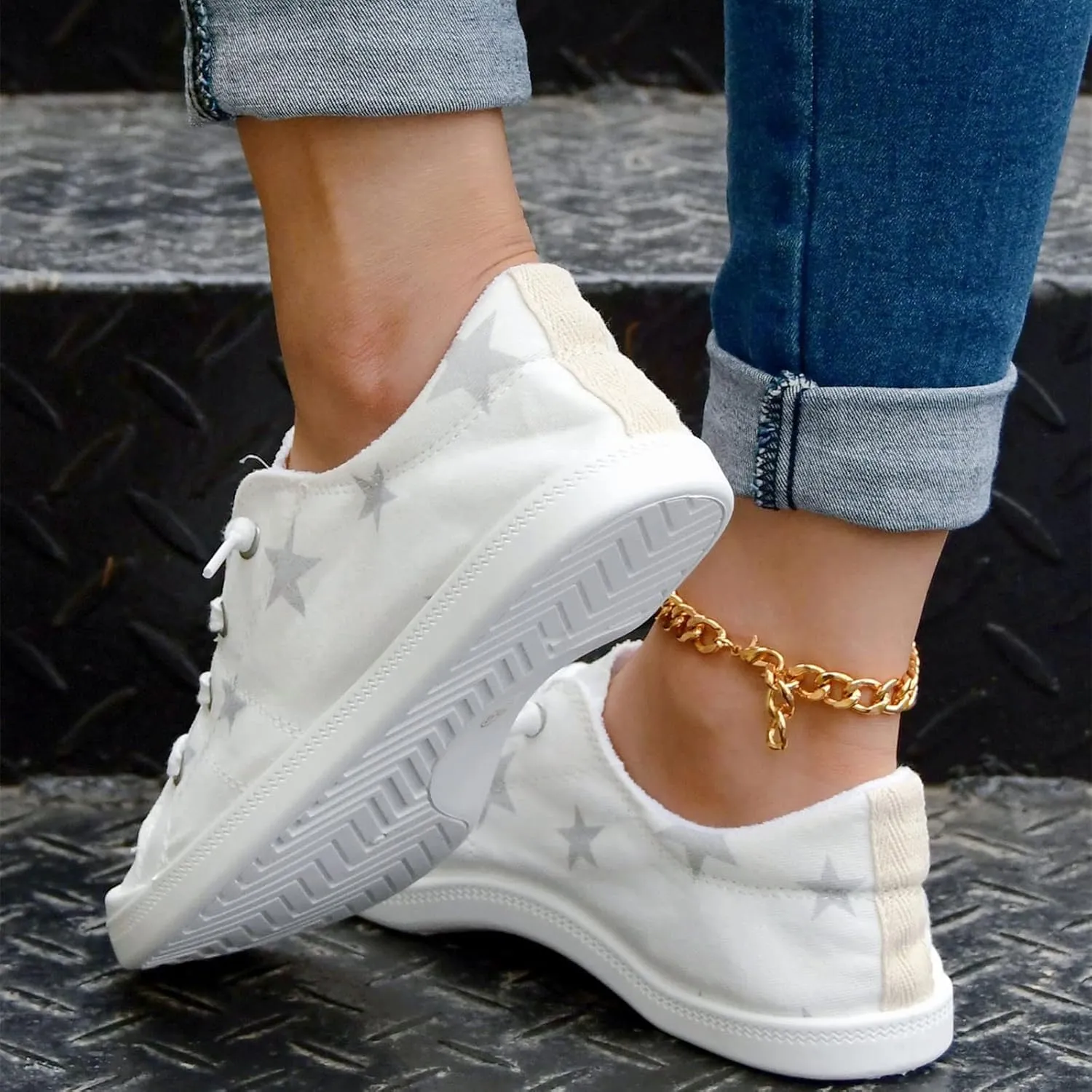 Hbeylia Womens Canvas Low Top Sneaker Casual Canvas Printed Lace ups Shoes Slip-On Flats Play Sneakers Lightweight Sport Walking Shoes Loafers for Women Girls Students
