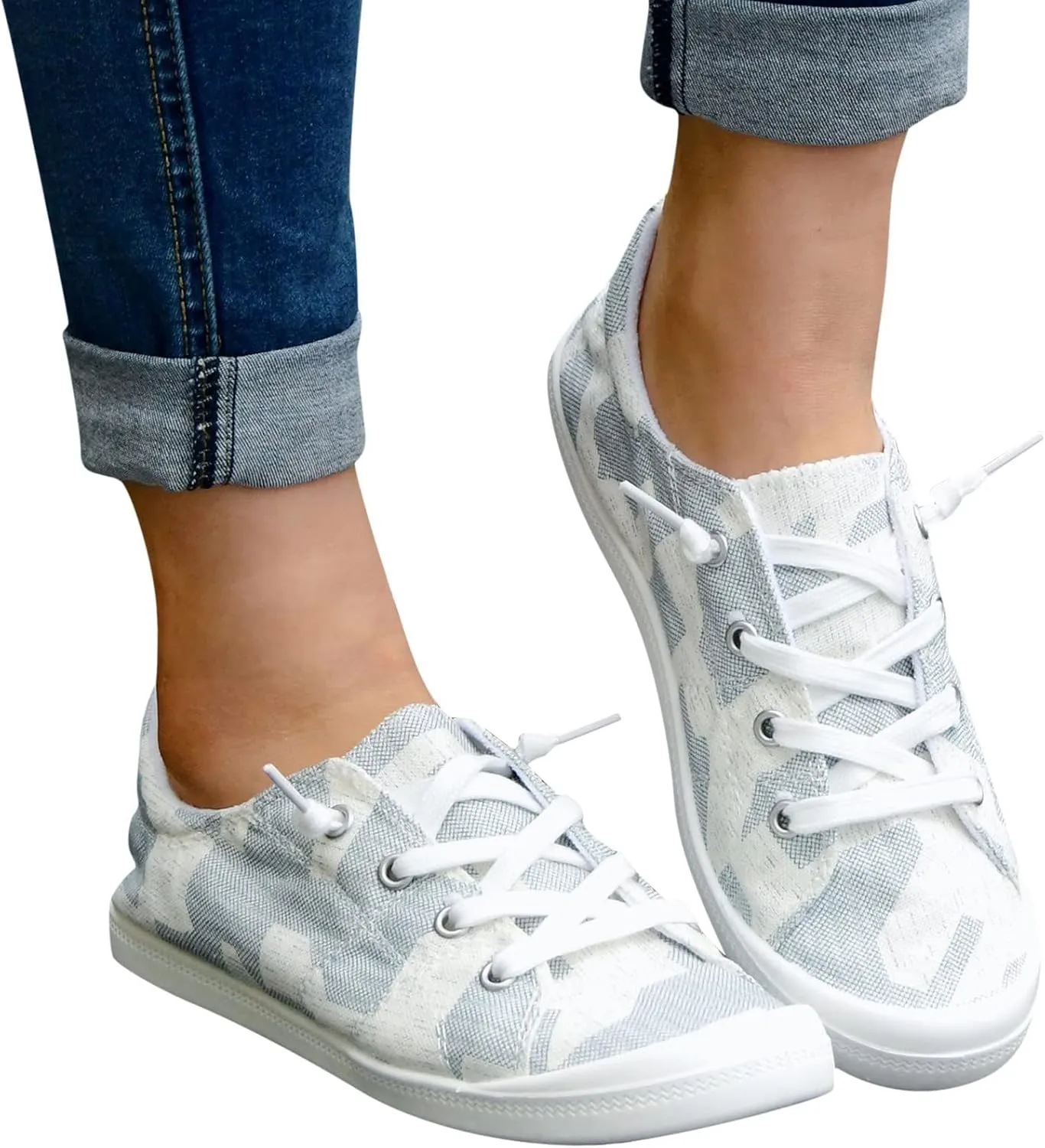 Hbeylia Womens Canvas Low Top Sneaker Casual Canvas Printed Lace ups Shoes Slip-On Flats Play Sneakers Lightweight Sport Walking Shoes Loafers for Women Girls Students