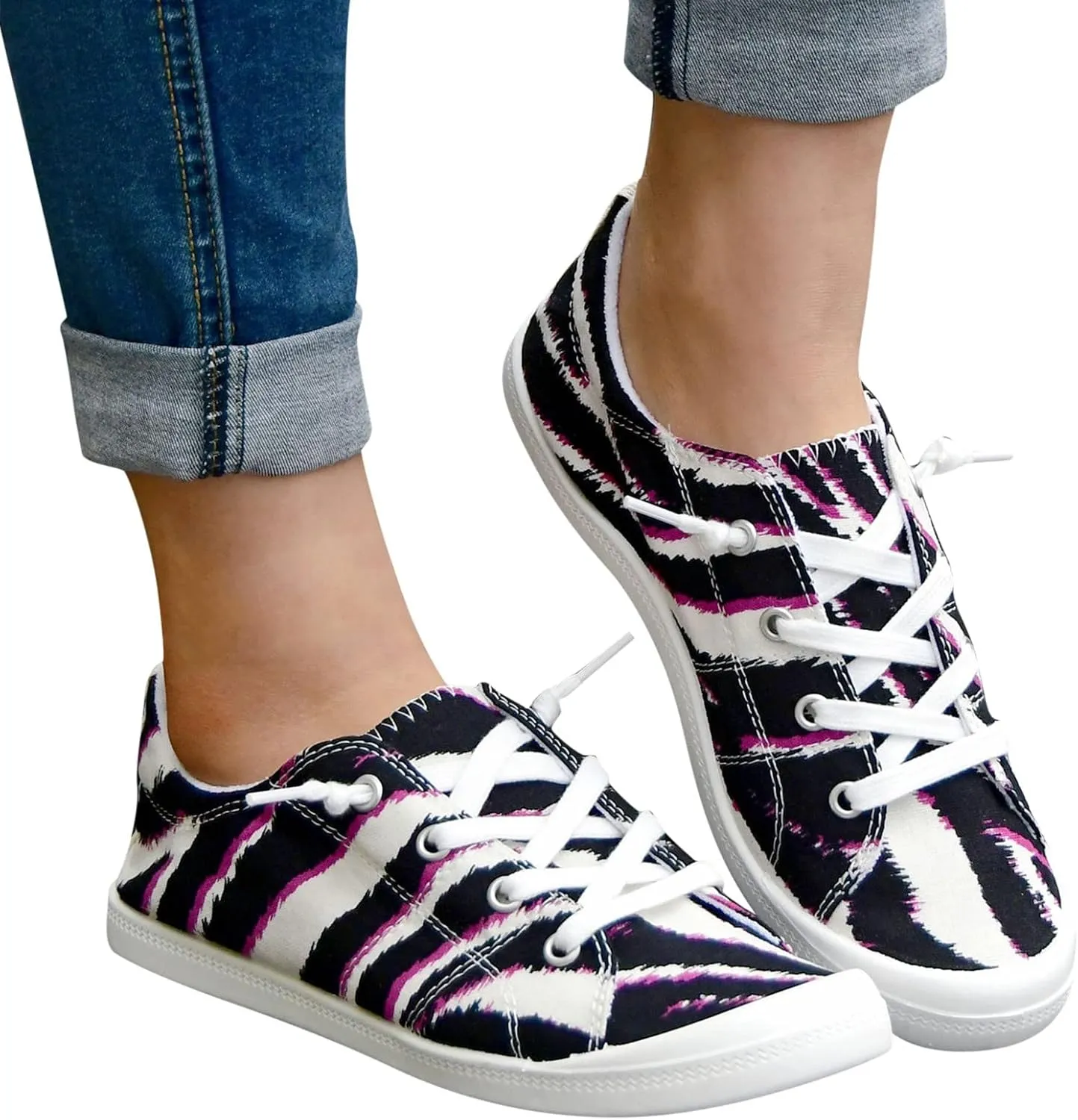 Hbeylia Womens Canvas Low Top Sneaker Casual Canvas Shoes Slip-On Flats Play Sneakers Lightweight Sport Walking Shoes Loafers for Women Girls Students