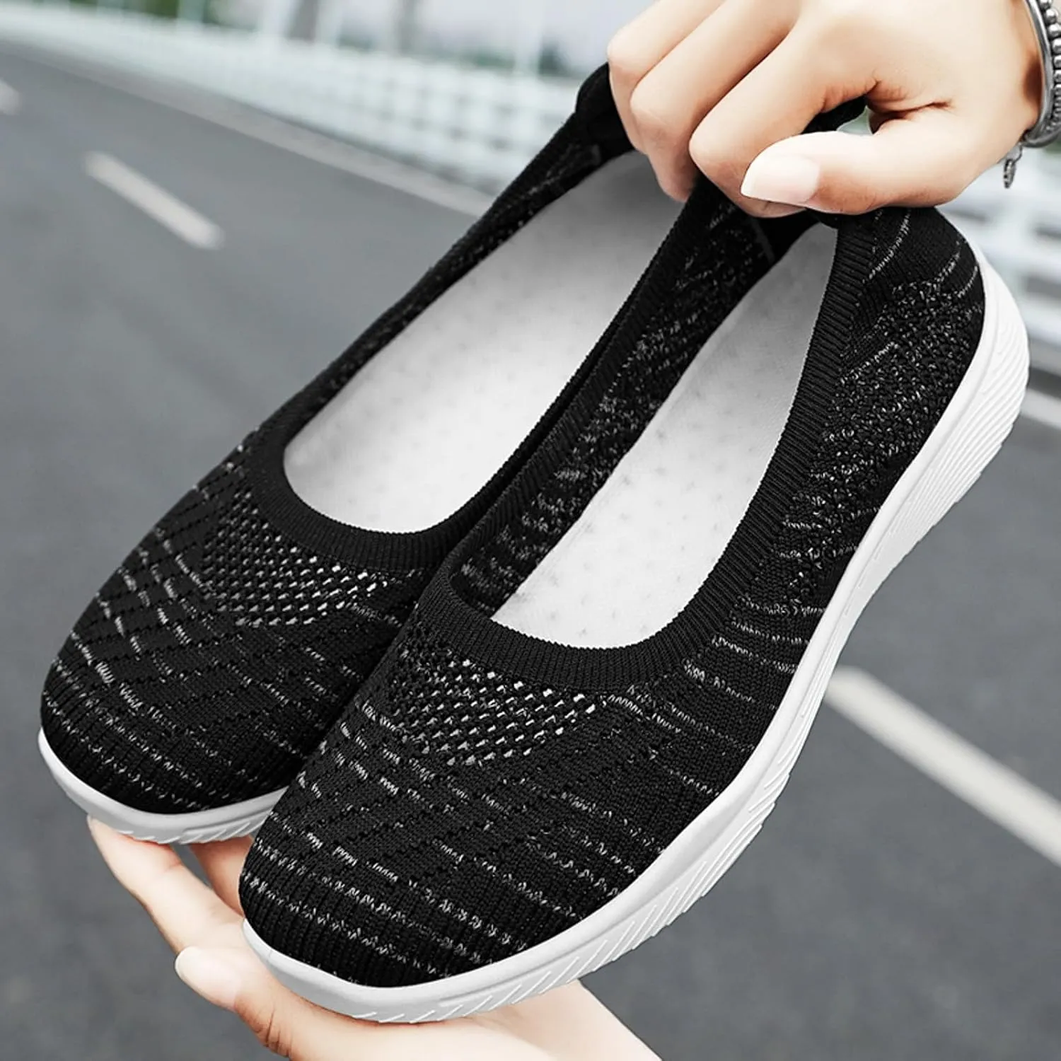 Hbeylia Women's Slip On Walking Shoes Fashion Lightweight Breathable Flying Woven Mesh Upper Casual Running Shoes Ladies Memory Foam Tennis Shoes Workout Footwear Non-Slip Gym Loafers for Work Nurse