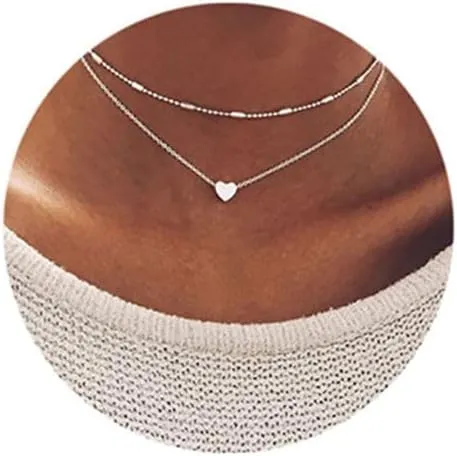Heart Choker Necklace for Women Silver love Layered Bohemian Necklace Delicate Adjustable Chain Jewelry for Women