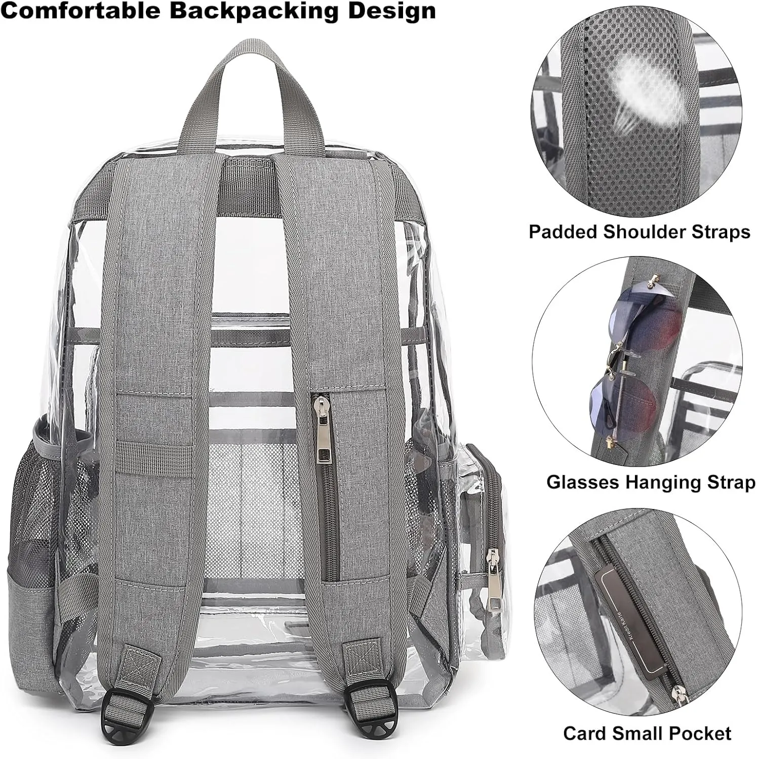 Heavy Duty Clear Backpack School Backpack, PVC Transparent Backpacks See Through Bookbag for Girls Boys Women Men (Grey)