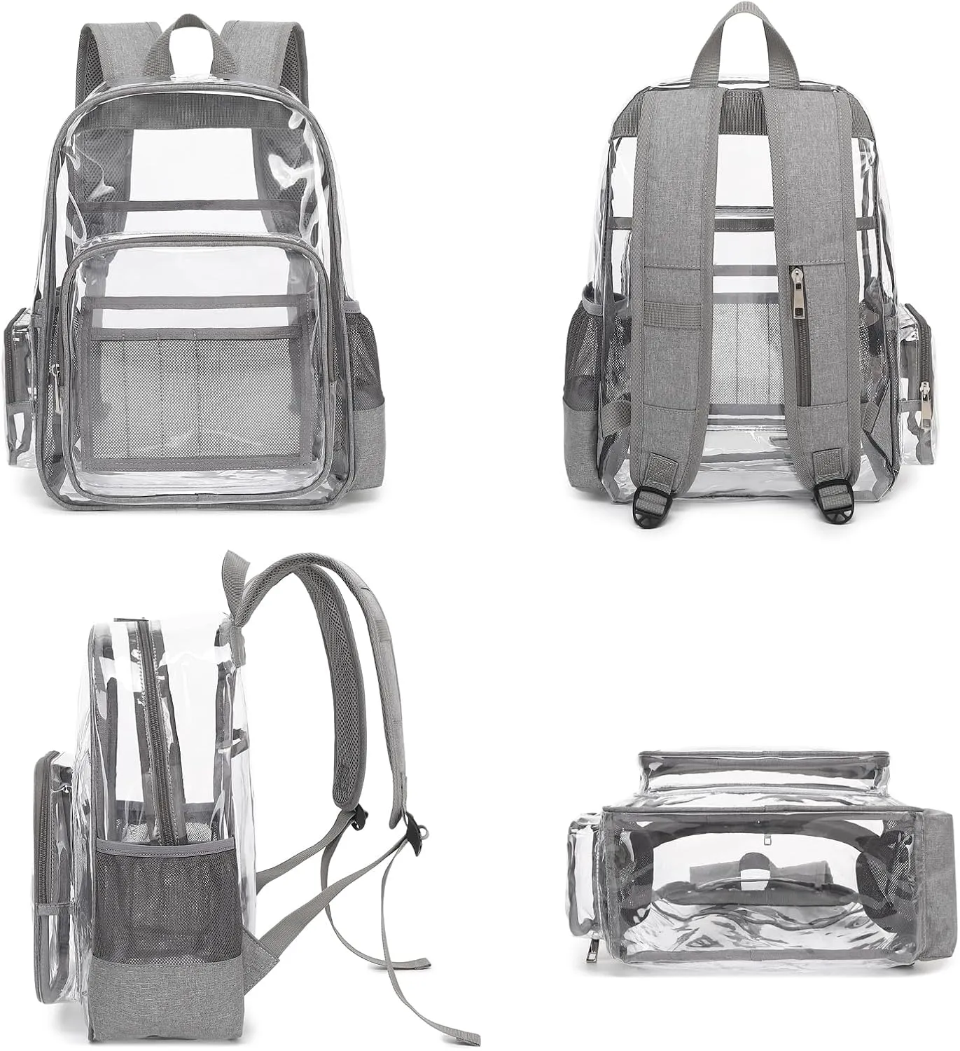 Heavy Duty Clear Backpack School Backpack, PVC Transparent Backpacks See Through Bookbag for Girls Boys Women Men (Grey)