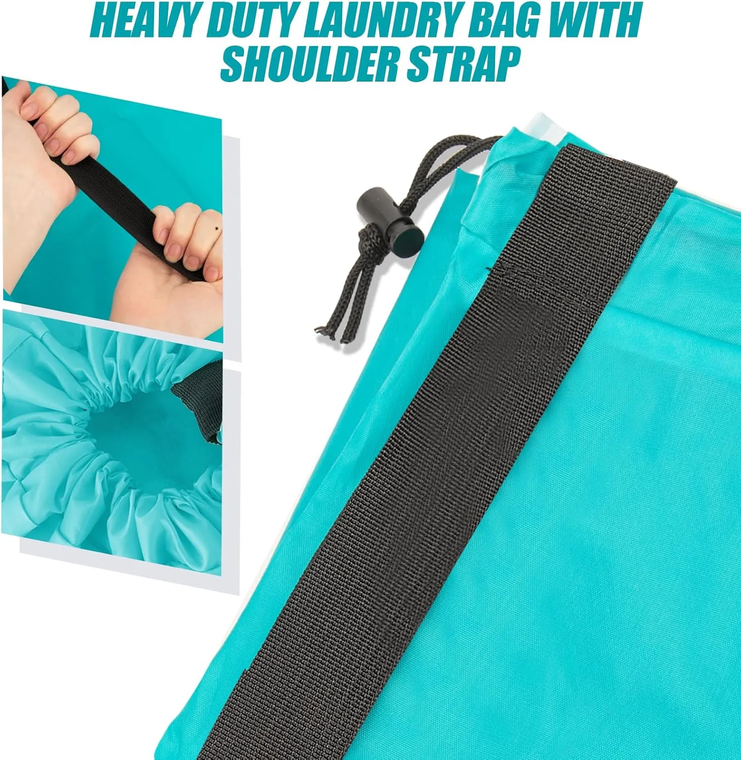 Heavy Duty Laundry Bag with Strap,2 Pack Travel Laundry Bags for Dirty Clothes,24" x 36" Large Laundry Bag for Traveling,Camping,Dorm (Cyan   Gray)
