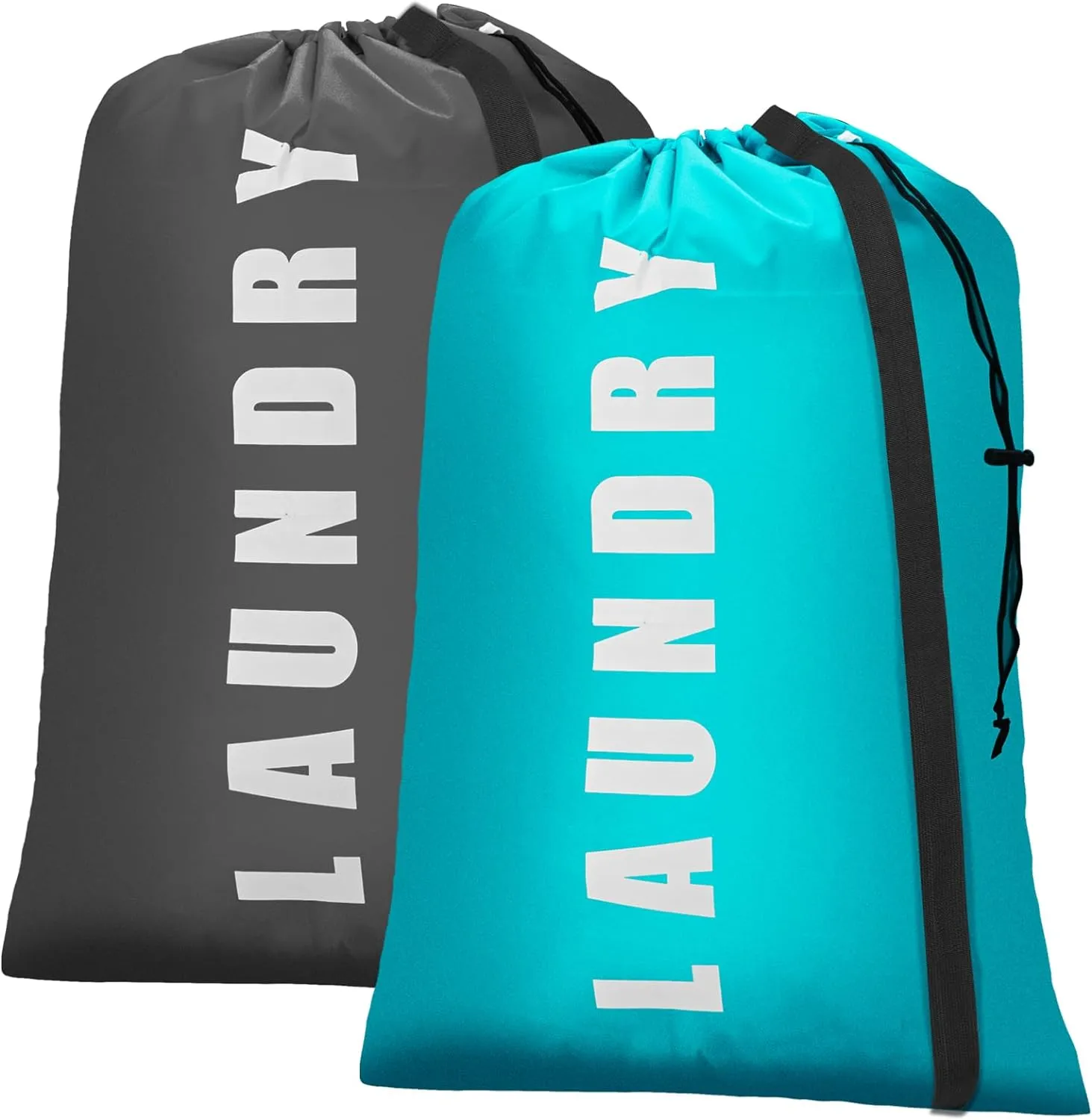 Heavy Duty Laundry Bag with Strap,2 Pack Travel Laundry Bags for Dirty Clothes,24" x 36" Large Laundry Bag for Traveling,Camping,Dorm (Cyan   Gray)
