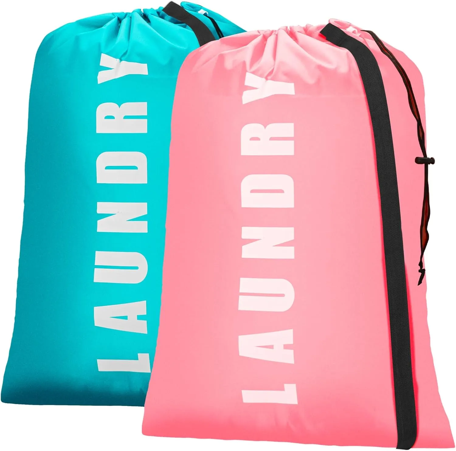 Heavy Duty Laundry Bag with Strap,2 Pack Travel Laundry Bags for Dirty Clothes,24" x 36" Large Laundry Bag for Traveling,Camping,Dorm (Cyan   Pink)