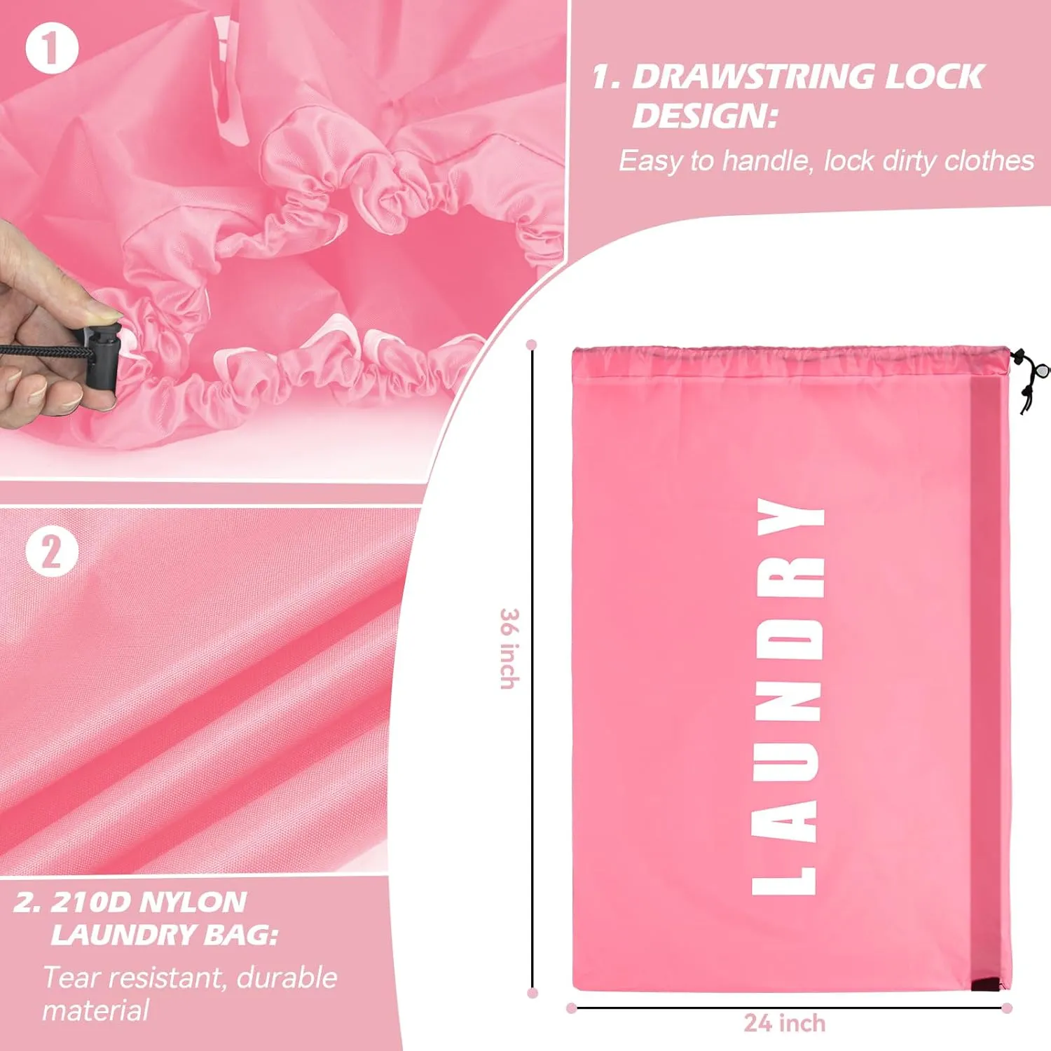 Heavy Duty Laundry Bag with Strap,2 Pack Travel Laundry Bags for Dirty Clothes,24" x 36" Large Laundry Bag for Traveling,Camping,Dorm (Cyan   Pink)