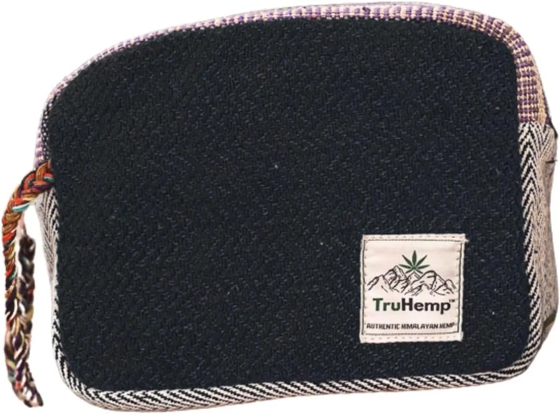 Hemp Travel Pouch with Spacious Storage & Premium Zipper Closure| Handmade Toiletry Bag with Soft Cotton Lining & Dual Zipper Compartments (Black)