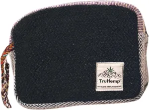 Hemp Travel Pouch with Spacious Storage & Premium Zipper Closure| Handmade Toiletry Bag with Soft Cotton Lining & Dual Zipper Compartments (Black)