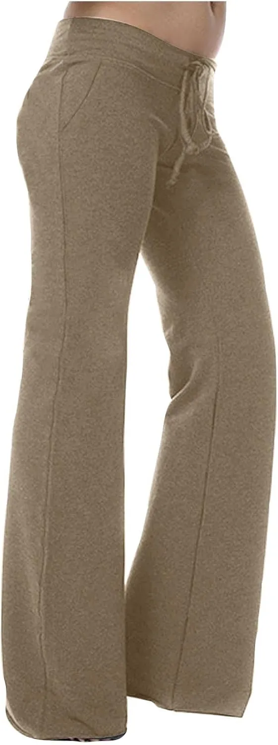 High Waisted Wide Leg Yoga Pants for Women Fashion 2024 Bootcut Drawstring Workout Gym Pant Loose Comfy Trousers