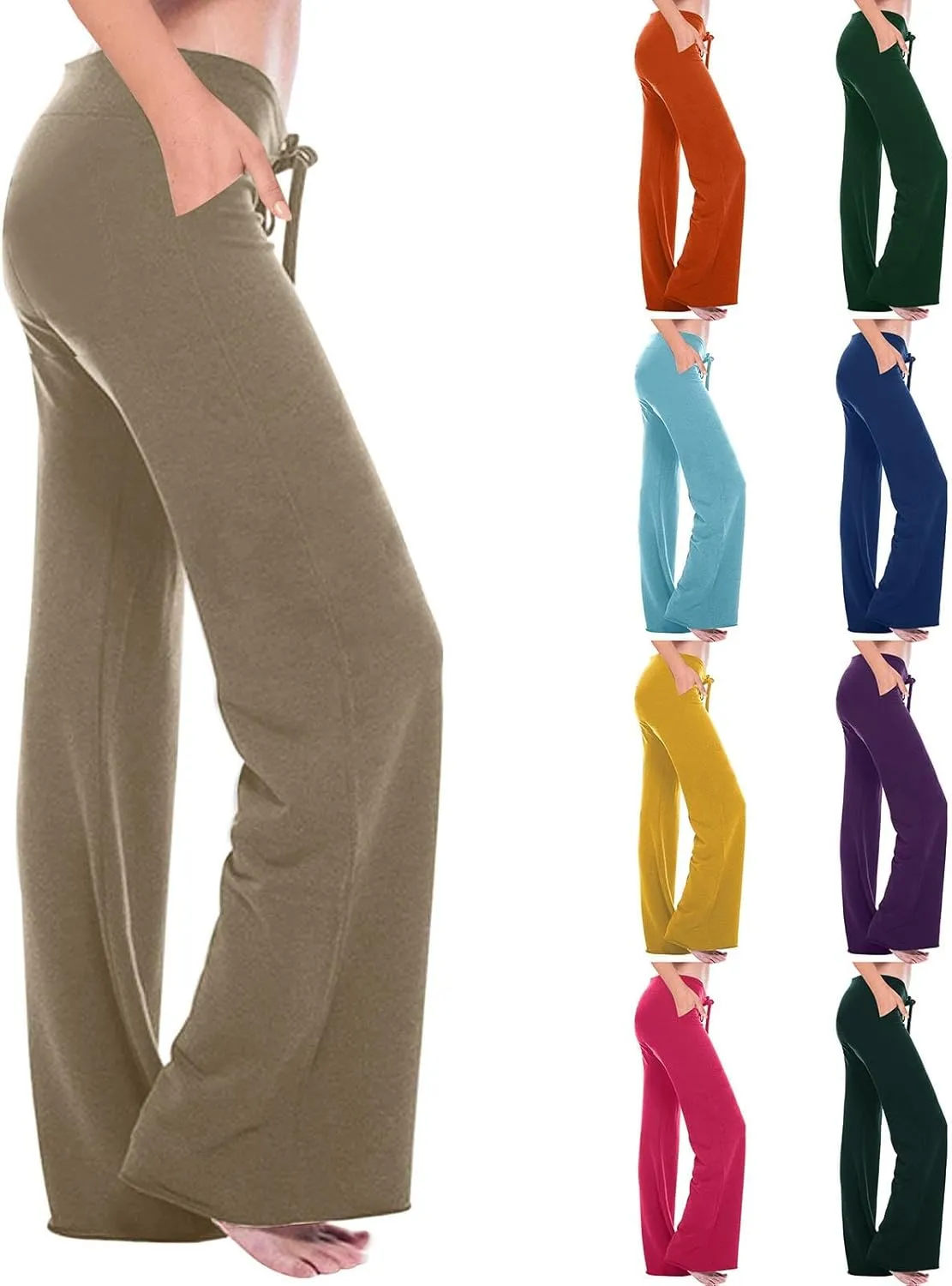 High Waisted Wide Leg Yoga Pants for Women Fashion 2024 Bootcut Drawstring Workout Gym Pant Loose Comfy Trousers