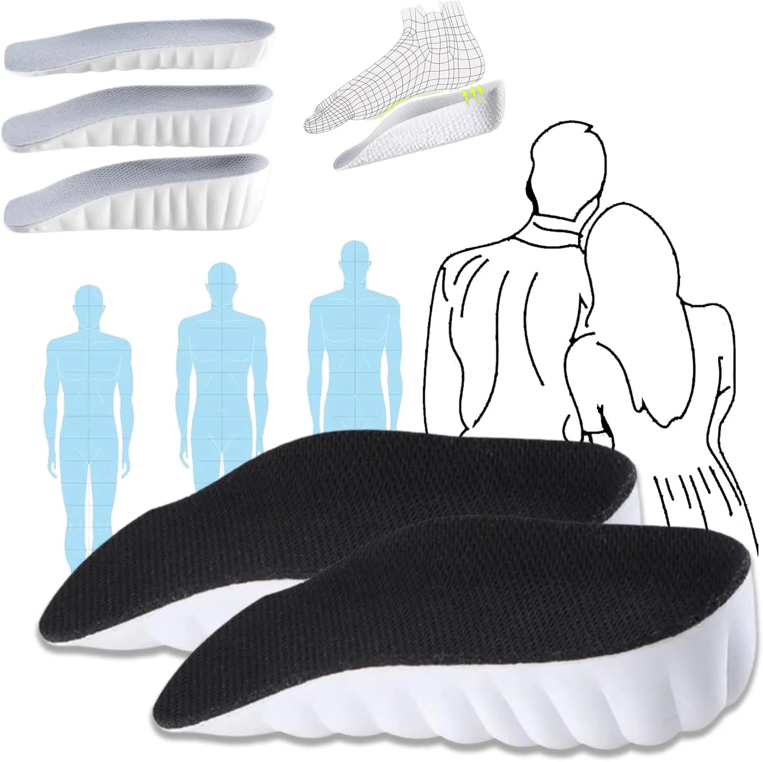 Highpads 2.0 - Brandone Orthopedic Highpads, Orthopedic Highpads 2.0, Brandone Height Insoles, Orthopedic Highpads 3.0 (Black, 0.98in/2.5cm 1.37in/3.5cm)