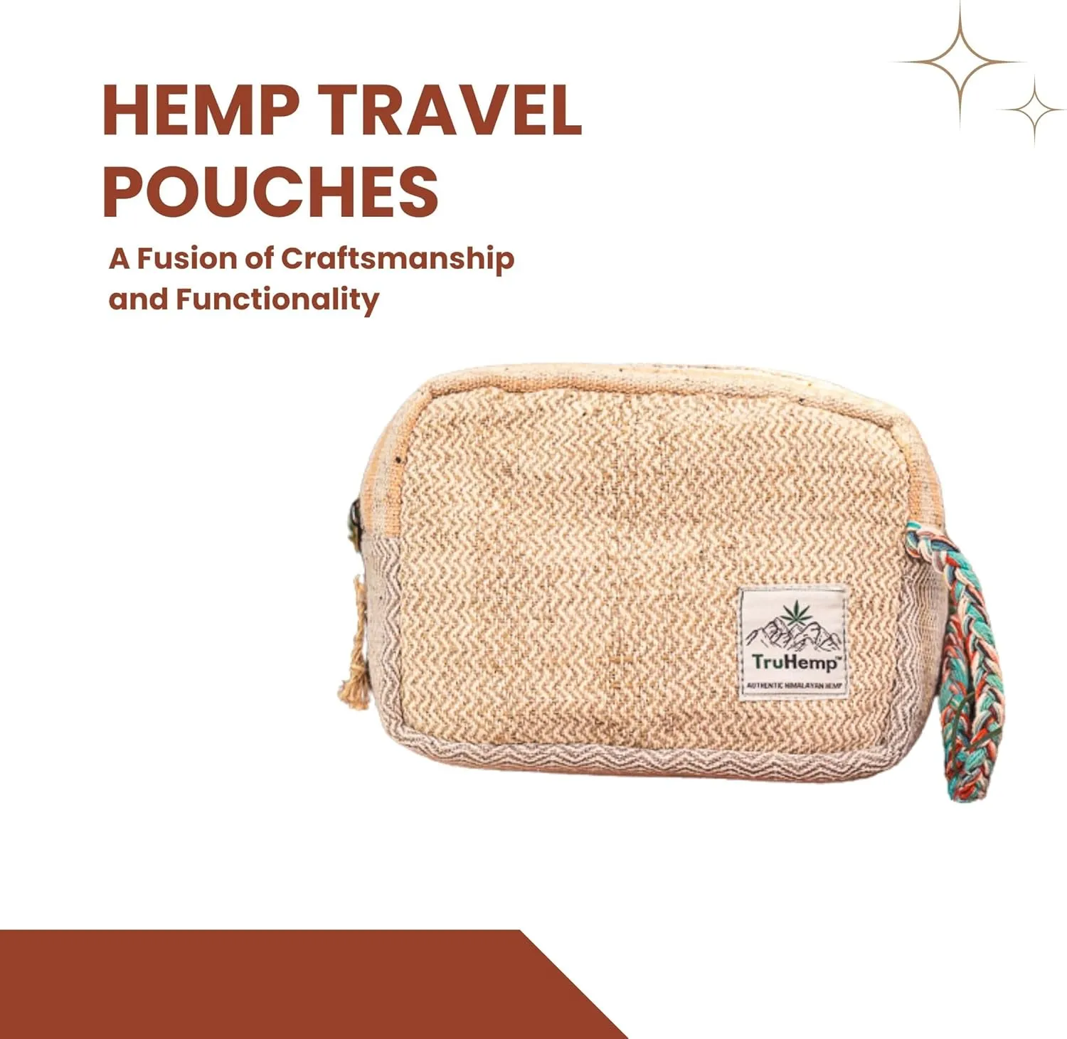 Himalayan Hemp Toiletry Kit  Natural Hemp Travel Pouch with Spacious Storage, Dual Zipper Compartments, Soft Cotton Lining