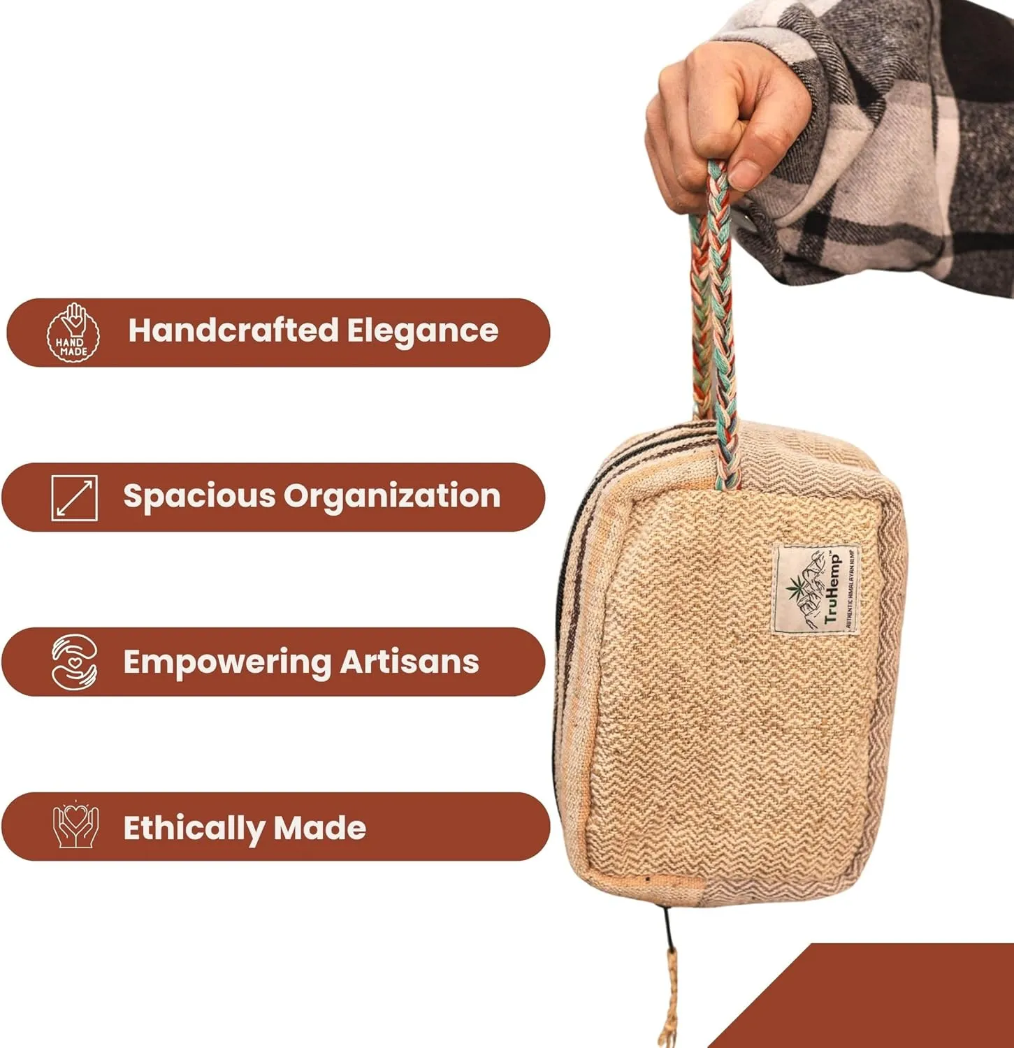 Himalayan Hemp Toiletry Kit  Natural Hemp Travel Pouch with Spacious Storage, Dual Zipper Compartments, Soft Cotton Lining