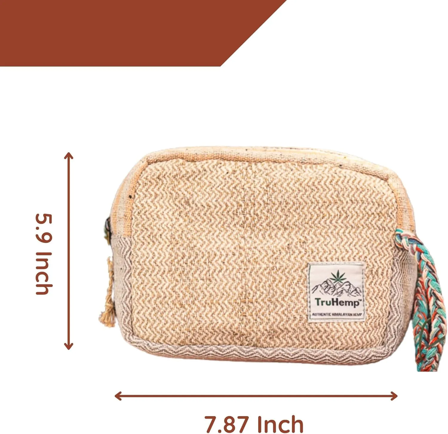 Himalayan Hemp Toiletry Kit  Natural Hemp Travel Pouch with Spacious Storage, Dual Zipper Compartments, Soft Cotton Lining